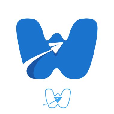 W harfi logosu çizgi ve negatif uzay kağıdı uçak simgelerinden oluşur. Uçuş şirketi reklamı, seyahat tabelası, hava yolu kimliği vesaire için tasarlandı..