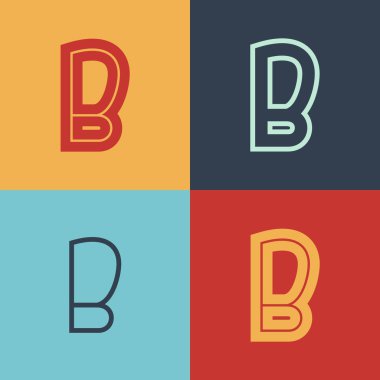 Art Deco, ortasında çizgi olan B harfi logo setine ilham verdi. Çağdaş dergiler, klasik markalar, uzay posterleri, steampunk başlıkları ve reklamlar için mükemmel..