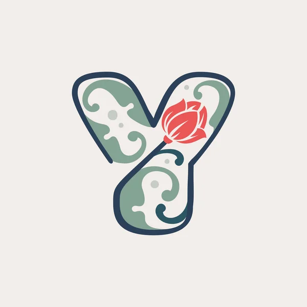 Letra Botánica Floral Logo Hecho Línea Hojas Flores Diseñado Para — Vector de stock