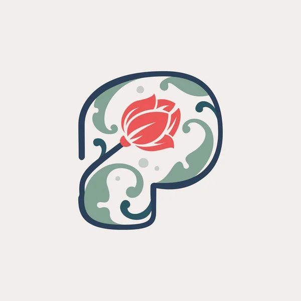 Bitkisel Harf Logosu Çizgi Yapraklar Çiçekten Yapılmıştır Eski Tebrik Kartları — Stok Vektör