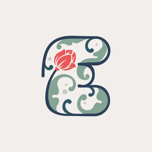 Çizgi Yapraklar Çiçekten Yapılmış Harfli Bitkisel Logo Eski Tebrik Kartları — Stok Vektör