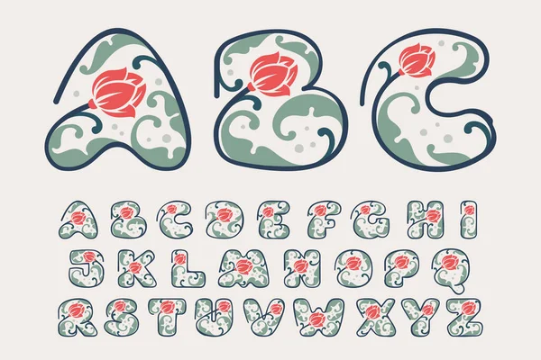Квітковий Ботанічний Алфавіт Зроблений Лінії Листя Квітки Призначений Старовинних Вітальних — стоковий вектор