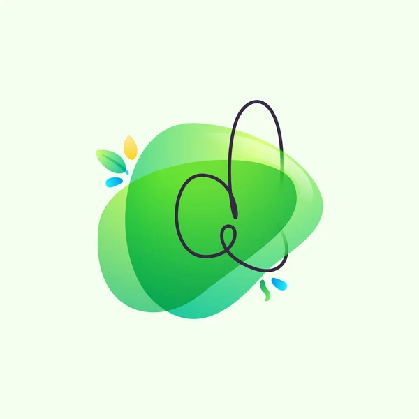 Logotipo Letra Colocado Manchas Acuarela Verde Tipografía Salpicaduras Superpuestas Puede — Vector de stock