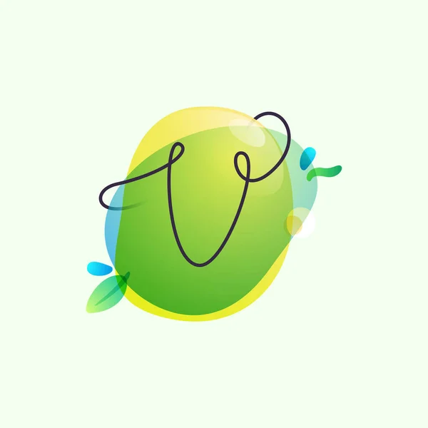 Logo Lettre Placé Sur Des Taches Aquarelle Vertes Type Éclaboussures — Image vectorielle
