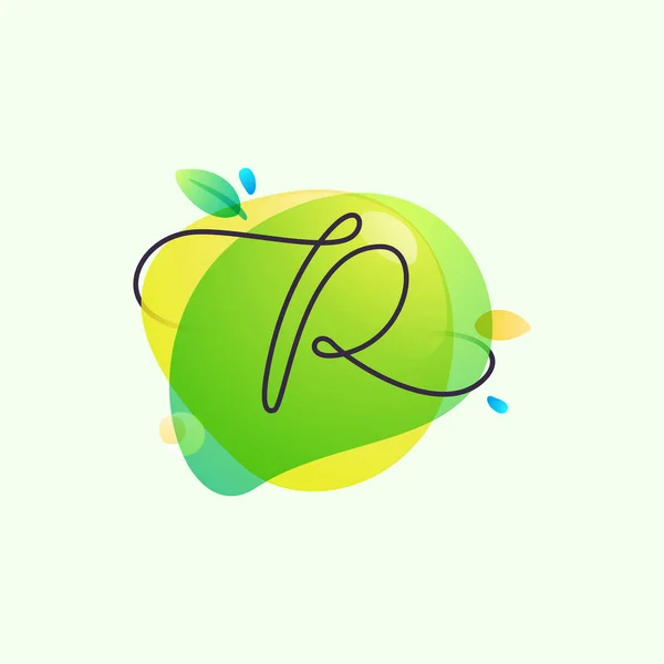 Logotipo Letra Colocado Manchas Acuarela Verde Tipografía Salpicaduras Superpuestas Puede — Vector de stock