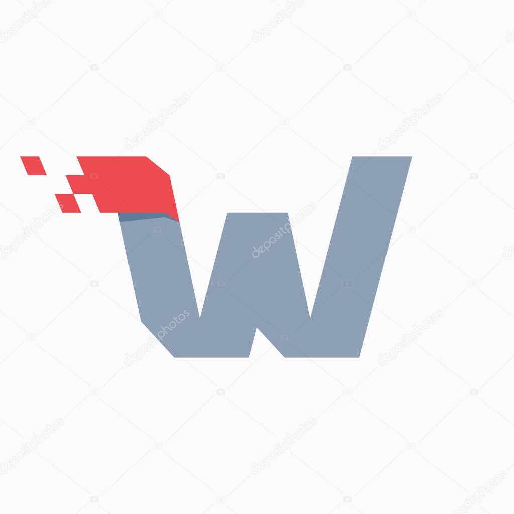 W letter logo with taxi checkered pattern line. Perfect for transport company advertising, sportswear sign, furious identity, etc.