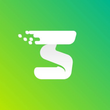 Gradyan arka planında kareli pikseller desenli S harfi hızlı logo. Düz vektör tasarımı dağıtım reklamları, teknoloji posteri, spor kimliği vs. için kullanılabilir.