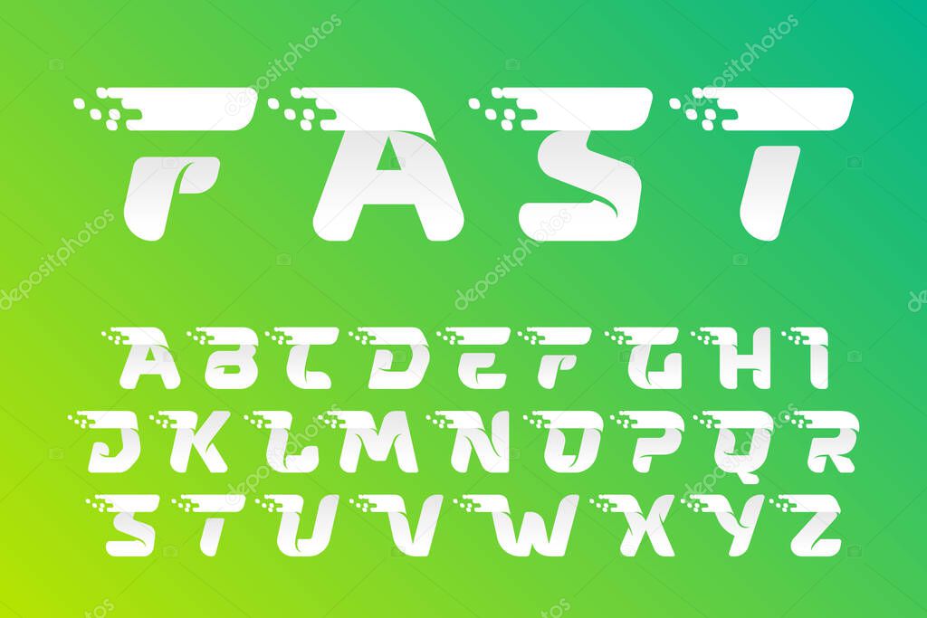 Fast speed alphabet with checkered pixels pattern on the gradient background. Flat vector design can be used for delivery ads, technology poster, sport identity, etc.