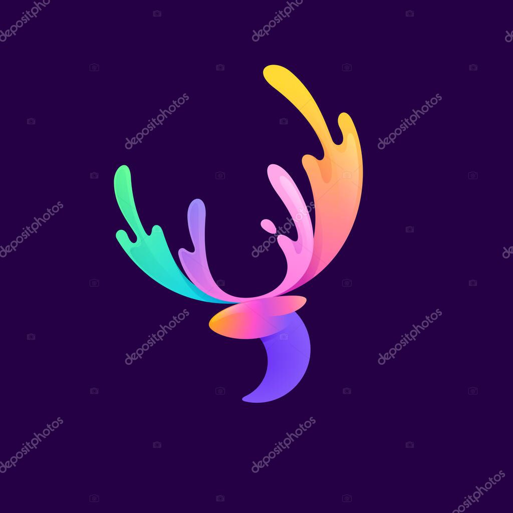Multicolor deer vector gradient character. Animal template for multimedia labels, christmas posters, vibrant packaging etc.