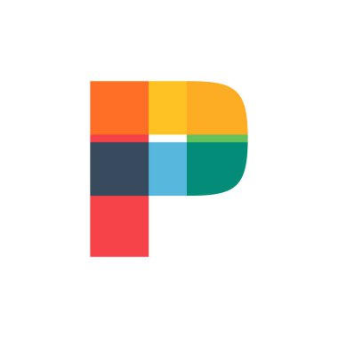 P harfi logosu parlak ve canlı renklerle kaplanmış. Şirket kimliğinizde, çocuk dergilerinde, doğum günü posterlerinde, kıyafet tasarımında ve diğer şeylerde kullanabilirsiniz.. 