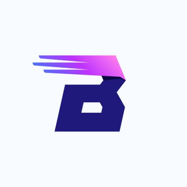 Hızlı hız çizgileri ya da kanatları olan B harfi logosu. Şirket marka tasarım şablonu canlı bir gradyan ile. Teslimat reklamları, teknoloji posteri, spor kimliği vs. için kullanılabilir.