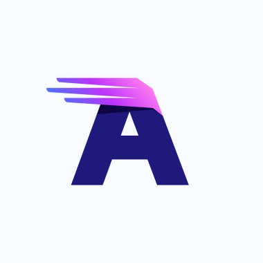 Hızlı hız çizgileri ya da kanatları olan A harfi logosu. Şirket marka tasarım şablonu canlı bir gradyan ile. Teslimat reklamları, teknoloji posteri, spor kimliği vs. için kullanılabilir.