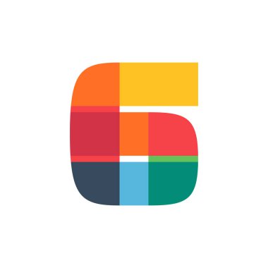 Altı numaralı logo parlak ve canlı renklerle kaplanmış. Şirket kimliğinizde, çocuk dergilerinde, doğum günü posterlerinde, kıyafet tasarımında ve diğer şeylerde kullanabilirsiniz.. 