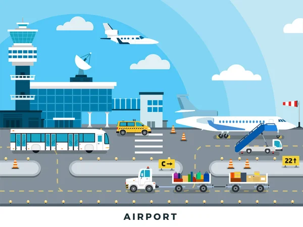 Aeropuerto internacional terminal vector plano ilustración . — Vector de stock