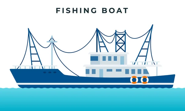 Αλιευτικό σκάφος που χρησιμοποιείται για τη συλλογή ζώντων πόρων του εικονιδίου φορέα της θάλασσας επίπεδο απομονωμένο. — Διανυσματικό Αρχείο