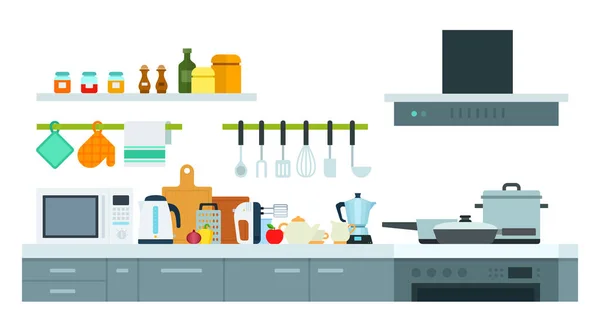 Concept of modern kitchen vector illustration in flat style. — Stock Vector