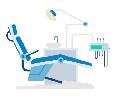 Araç vektörü simgesi düz izole edilmiş diş hekimi çalışma yeri