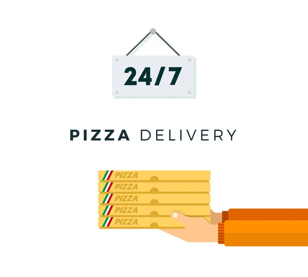 Service de livraison de pizza 24 heures vecteur plat isolé — Image vectorielle