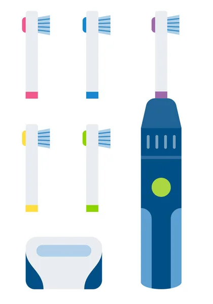 Cepillo de dientes eléctrico con cepillo conjunto vector icono plano aislado — Vector de stock