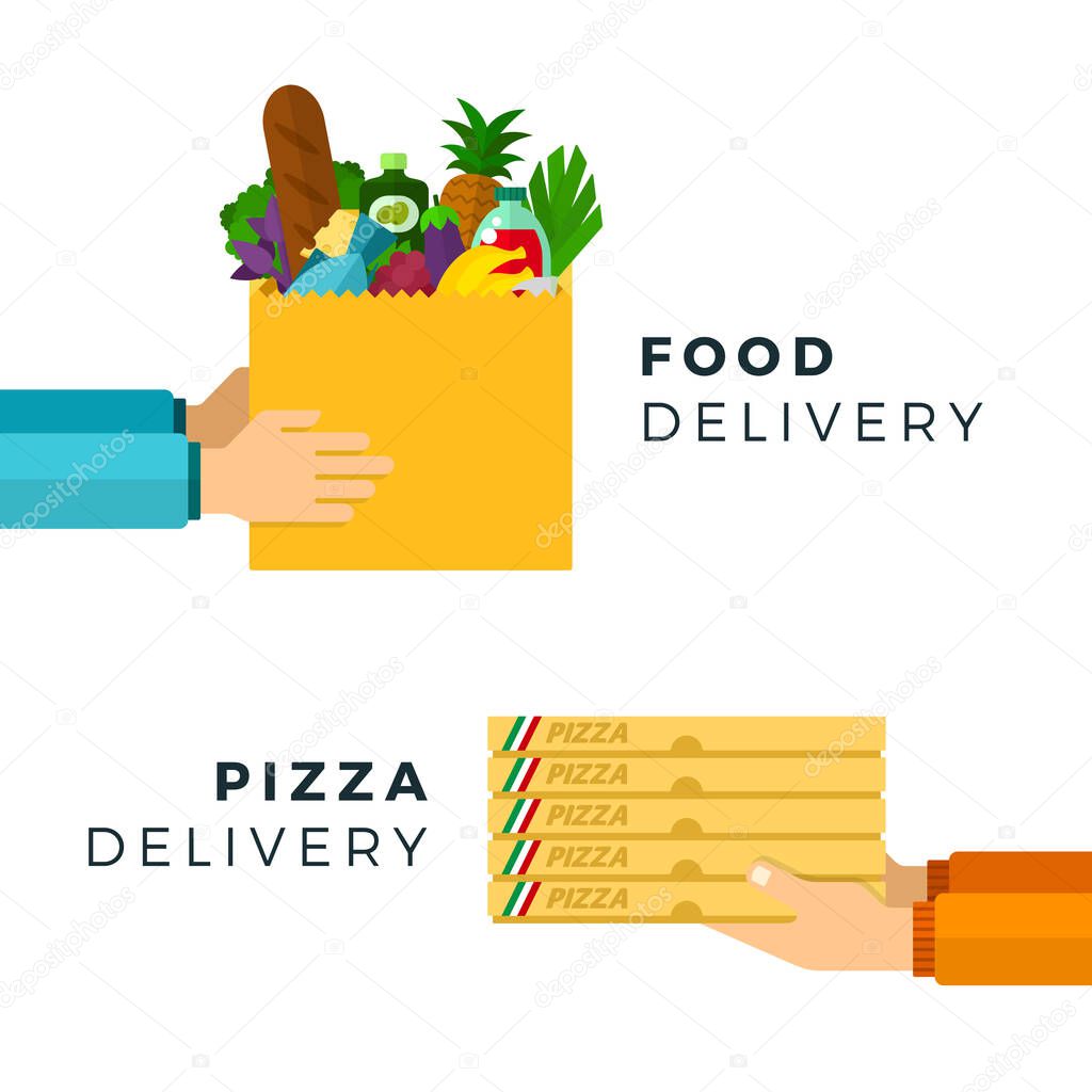 Food and Pizza delivery service vector flat isolated