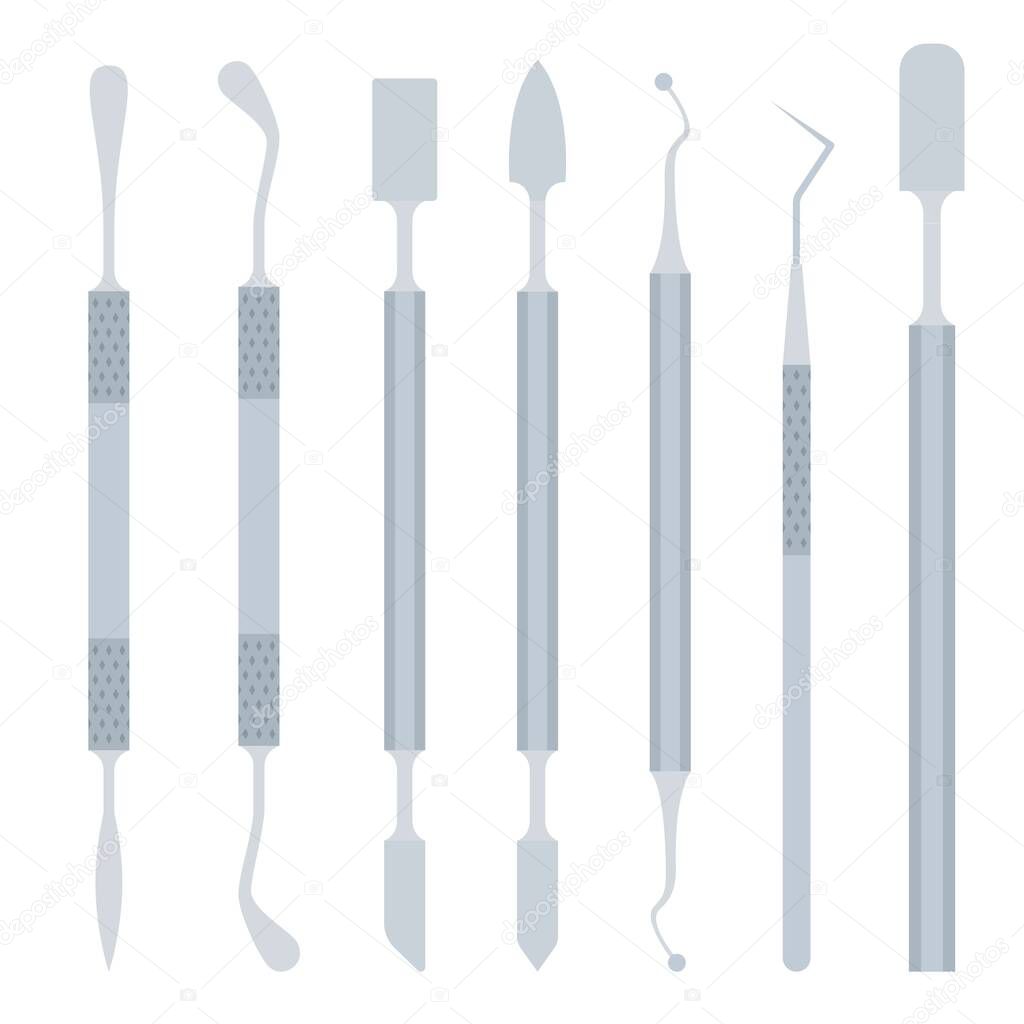 Sculpting dental spatula set vector icon flat isolated