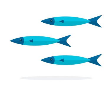 Üç ince mavi balık vektör simgesi izole edildi.