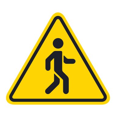 Sarı yol işareti, yaya silueti uygunluk izleyici vektör simgesi düz izole.