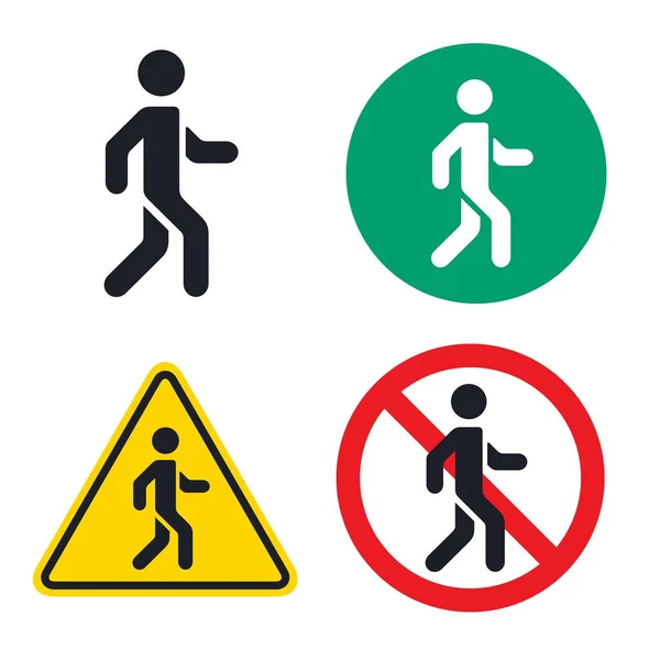 Conjunto de sinais de tráfego de pedestres de diferentes cores ícone vetorial plana isolada . — Vetor de Stock