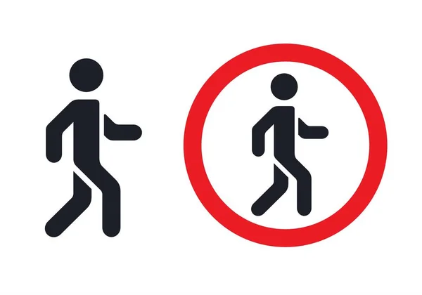 Hombre corriendo icono silueta negro y no correr, icono de prohibición . — Archivo Imágenes Vectoriales