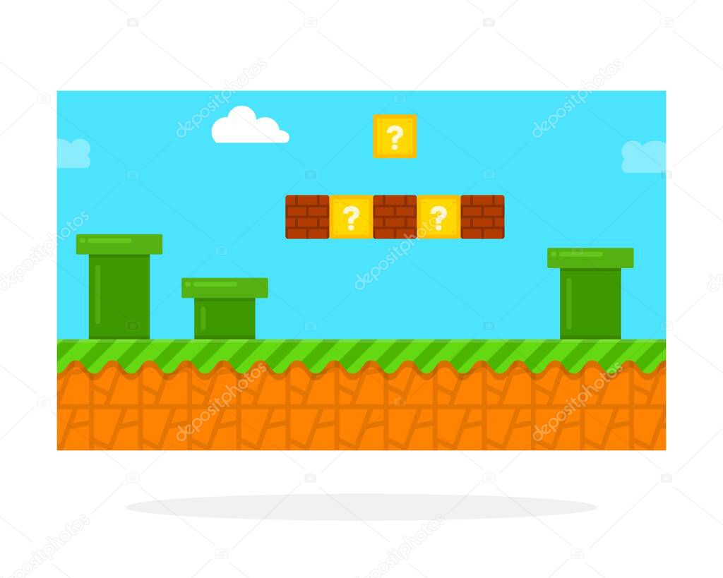 Screenshot of a retro computer game vector icon flat isolated.