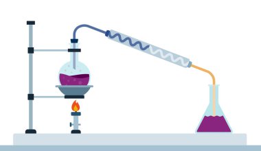 Laboratuvar damıtma aygıtı vektör simgesi düz izole