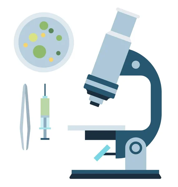 Microscope avec instruments icône vectorielle plat isolé — Image vectorielle