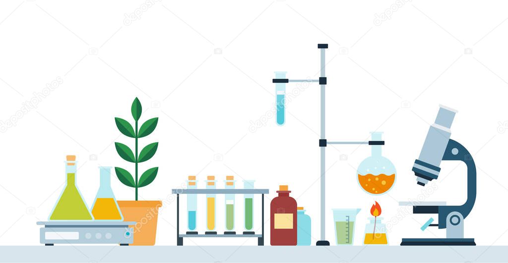 Chemical laboratory of science flat style vector illustration.