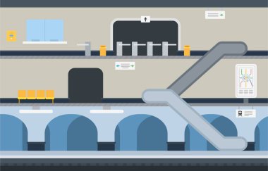 Geçişi olan metro istasyonu, şube vektör simgesi arasındaki yürüyen merdiven düz izole illüstrasyon