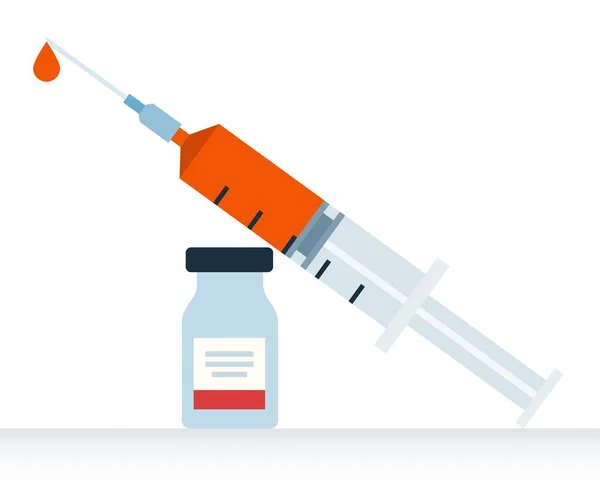 Jeringa con icono del vector del vial de vidrio plana aislada — Vector de stock