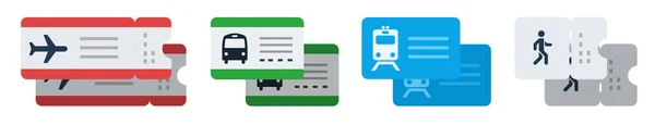 Colección de billetes para diferentes modos de transporte icono vectorial plano ilustración aislada — Vector de stock