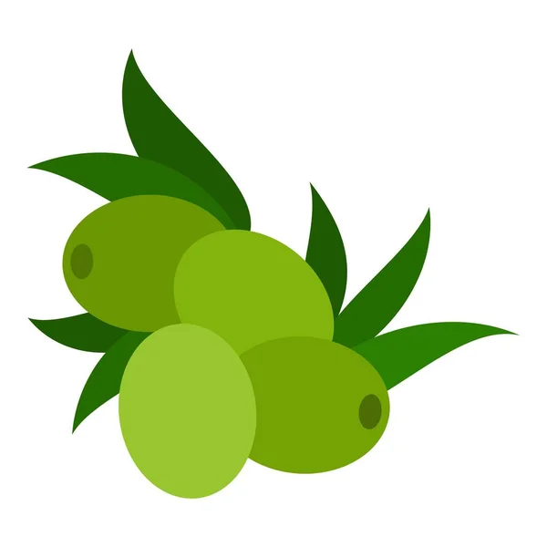 Groene olijven met bladeren Pasta platte pictogram vector geïsoleerd. — Stockvector