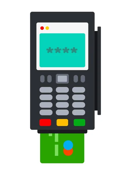 Terminale fisso per il pagamento senza contanti con carte vettoriale icona piatta isolato — Vettoriale Stock