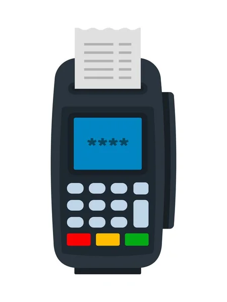 Terminale elettronico con un assegno, un dispositivo per la ricezione di pagamenti senza contanti piatto icona vettore isolato — Vettoriale Stock