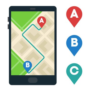 Düz izole edilmiş bir taksi vektör simgesi için navigatör uygulaması olan akıllı telefon