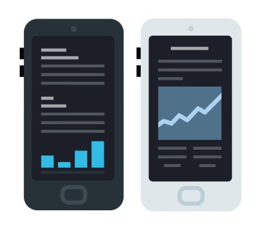 Diyagramı, şeması ve analizi olan düz vektör simgesi akıllı telefonu.