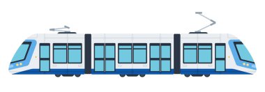 Düz tasarım belediyesi, şehir elektrikli tramvay vektör simgesi.