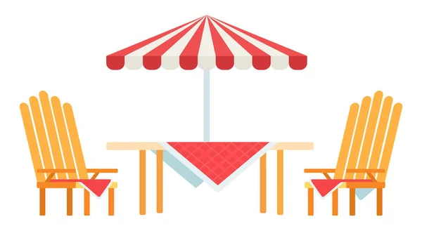 A nyári piknik székek és asztal illusztrációja a strand ernyő vektor ikonja alatt lapos elszigetelt — Stock Vector