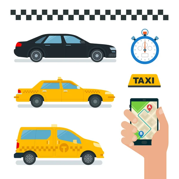 Gyűjtemény elemek szolgáltatás taxi vektor ikonok lapos kialakítású. — Stock Vector