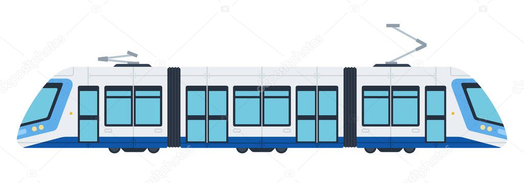 Flat design municipal, city electric tram vector icon.