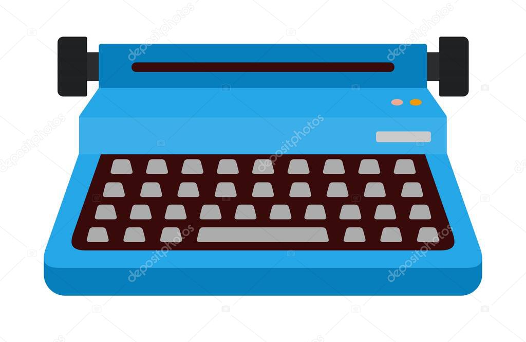 Blue typewriter vector icon flat isolated