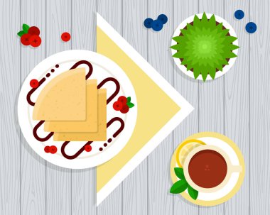 Çikolata soslu krep ve siyah çay.