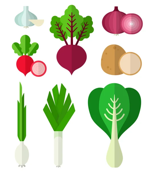 Set vector ilustración maduro verduras útiles frescas en diseño plano . — Vector de stock