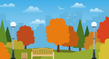 Autumn Park manzara vektör simgesi düz izole