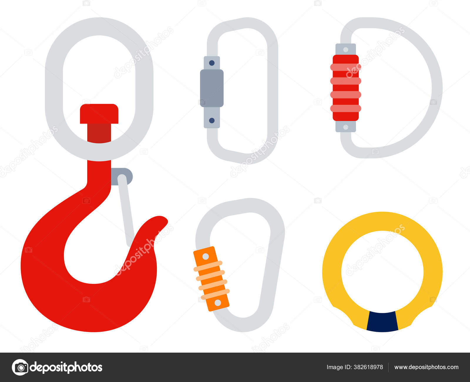 Set of hiking and climbing carabiners vector illustration in a